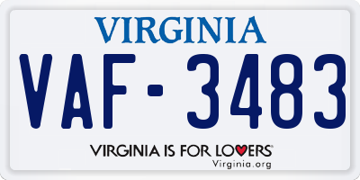 VA license plate VAF3483