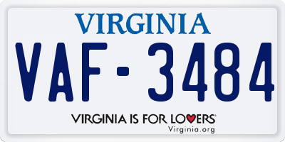 VA license plate VAF3484