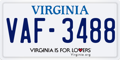 VA license plate VAF3488
