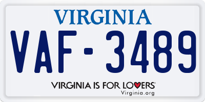 VA license plate VAF3489