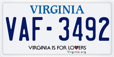 VA license plate VAF3492