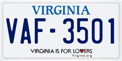VA license plate VAF3501