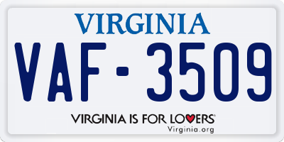 VA license plate VAF3509