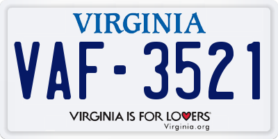 VA license plate VAF3521