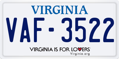 VA license plate VAF3522