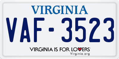 VA license plate VAF3523