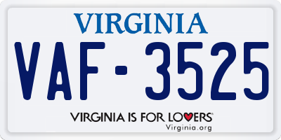 VA license plate VAF3525