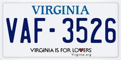 VA license plate VAF3526