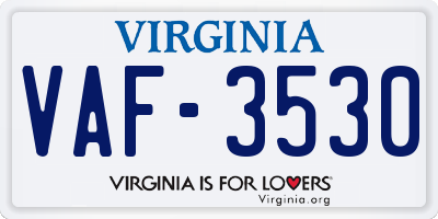 VA license plate VAF3530