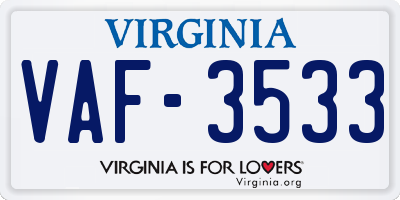 VA license plate VAF3533