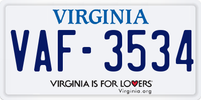 VA license plate VAF3534