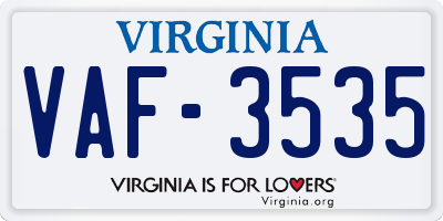 VA license plate VAF3535