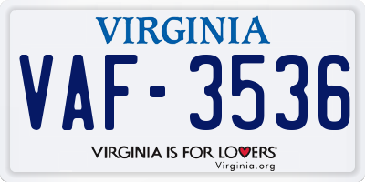 VA license plate VAF3536