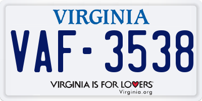 VA license plate VAF3538