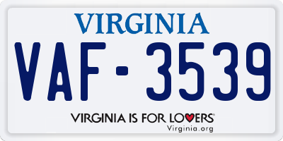 VA license plate VAF3539