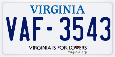 VA license plate VAF3543