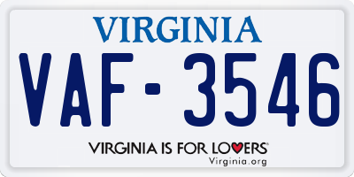 VA license plate VAF3546