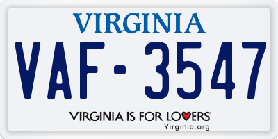 VA license plate VAF3547