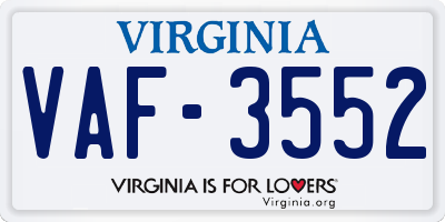VA license plate VAF3552