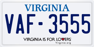 VA license plate VAF3555