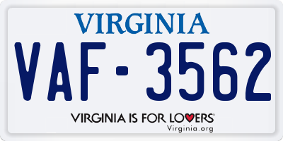 VA license plate VAF3562
