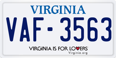 VA license plate VAF3563