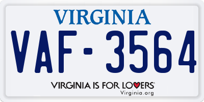 VA license plate VAF3564