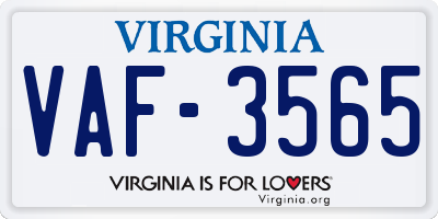 VA license plate VAF3565