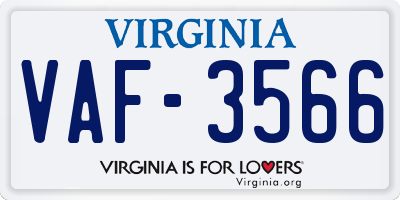 VA license plate VAF3566