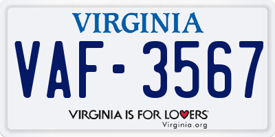 VA license plate VAF3567