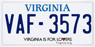 VA license plate VAF3573