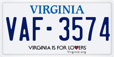 VA license plate VAF3574