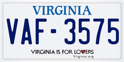 VA license plate VAF3575