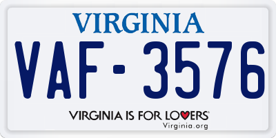 VA license plate VAF3576