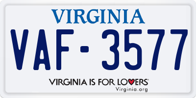 VA license plate VAF3577