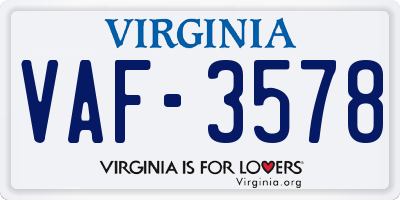 VA license plate VAF3578