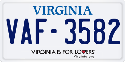 VA license plate VAF3582