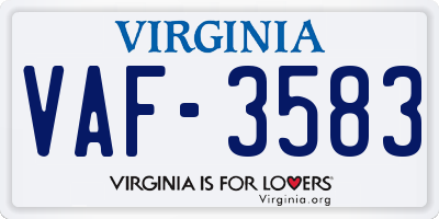 VA license plate VAF3583
