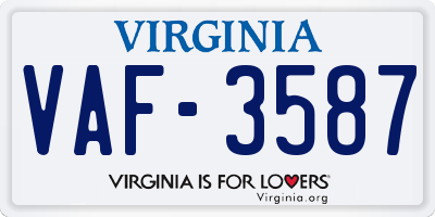 VA license plate VAF3587