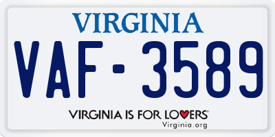 VA license plate VAF3589