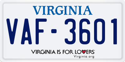 VA license plate VAF3601