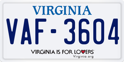 VA license plate VAF3604