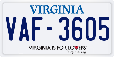 VA license plate VAF3605