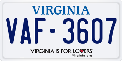 VA license plate VAF3607