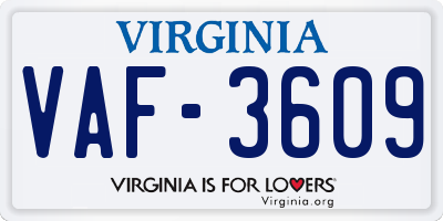 VA license plate VAF3609