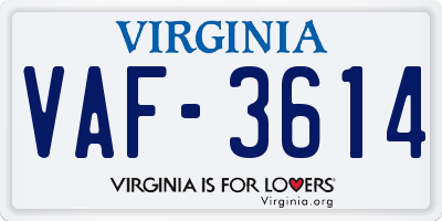 VA license plate VAF3614