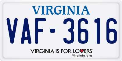 VA license plate VAF3616