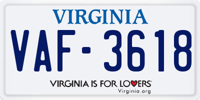 VA license plate VAF3618