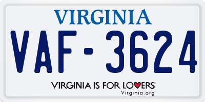 VA license plate VAF3624