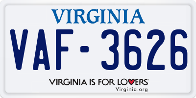 VA license plate VAF3626